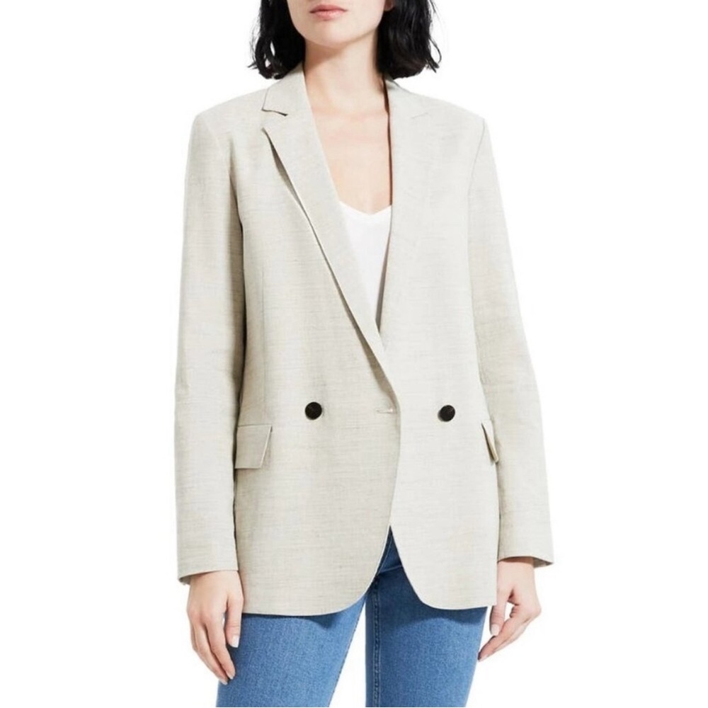 Theory Cream Double-Breasted Wool-Blend Blazer
